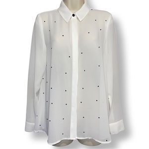 ✨ Linea Domani White Chiffon Button-Down Blouse |Rhinestone Embellished | Size 4